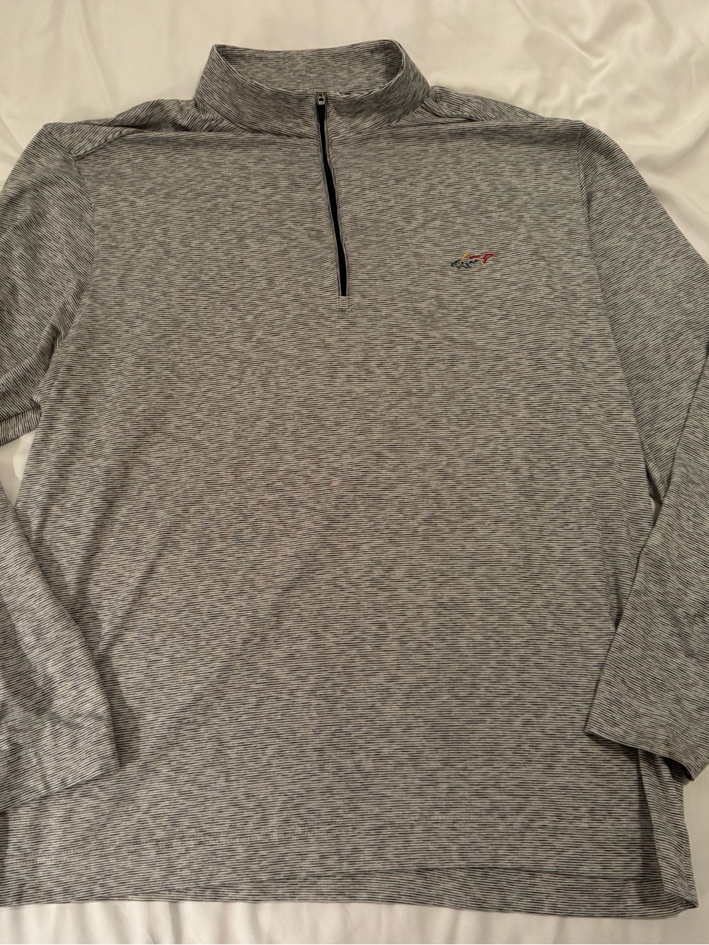 Greg Norman Heather Gray Striped Polo Long Sleeve Pull Over Size Large